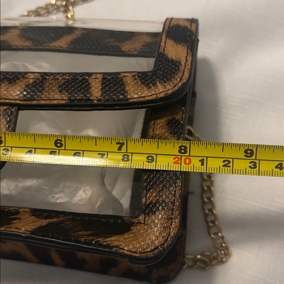 Clear Crossbody bag w/leopard print trim gold chain strap, stadium-approved - Picture 8 of 12